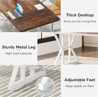 Tribesigns 70.8-Inch Executive Desk, Large Computer Office Desk Workstation, Modern Simple Style Laptop Desk Study Writing Table Business Furniture for Home Office (Brown/White, 70.8 Inch)