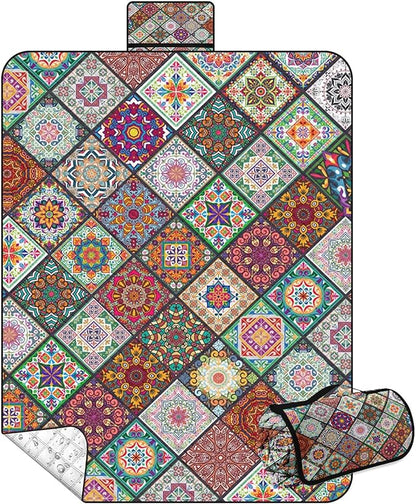 Waterproof Picnic Outdoor Blanket, 79" x 59" Sandproof Foldable Large Picnic Blanket for Beach, Camping, Park, Travel, Concert, Great Gift for Families and Couples (Bohemian Color)