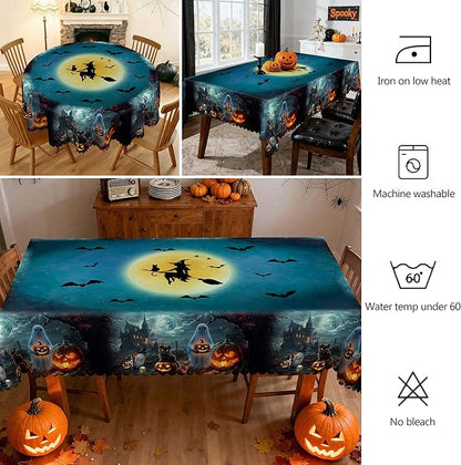 Eikione Round Tablecloth 60inch, Halloween Blue Bat Tablecloth Waterproof and Wrinkle-Free, Table Covers, Summer Decorations for Home Dining