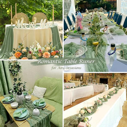Cotton Sage Green Cheesecloth Table Runner, 13FT Cotton Table Runner Rustic Boho Green Cheese Cloth Runner for Wedding Bridal Baby Shower Table Decoration