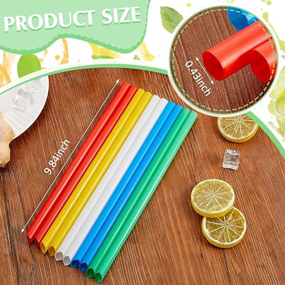 Tessco for you 600 Pcs 9.84 Inch Jumbo Smoothie Straws Bulk Large Plastic Disposable Bubble Tea Straws Wide-Mouthed Individually Wrapped for Tall Homemade Milkshakes Drinking (Bright Color)