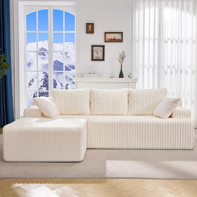 Hobestluk Modular Sectional Sofa Couches L-Shape Couch 3 Seat Modular Sofa Memory Foam Sectional Couches for Living Room, Cloud Couch with Oversized Chaise (96" Left Facing Chaise)