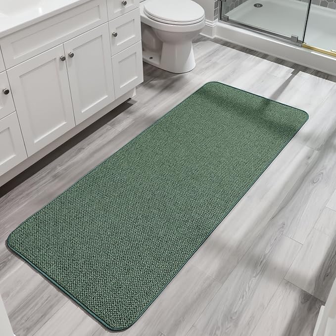Bath Mat,Ultra Thin Bathroom Runner Rugs,Large Bath Mats for Bathroom,Quick Dry,Non-Slip,Machine Washable,Low Pile,Bath Rug,Shower Outside,Sink,Home Decor Accessories.Green,3'x5'(36x60inch)