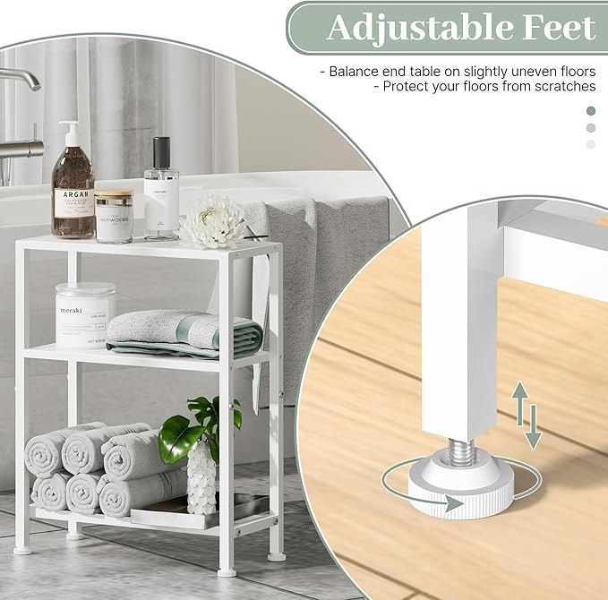 Narrow Side Table Set of 2 for Small Space, 2-Tier Small End Table with Shelf Holder, Slim Nightstand, Skinny Snack Couch Table in Living Room, Bedroom, Study, Kitchen and Balcony (White)