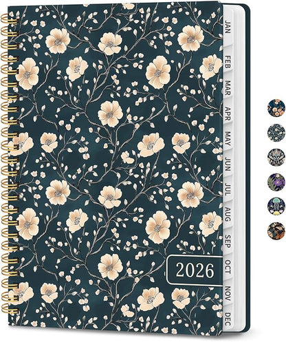2026 Planner, Weekly and Monthly Planner for Women, Jan 2026 - Dec 2026 Pretty 2026 Calendar Planner with Monthly Tabs, Inner Pocket, Spiral Binding, Perfect for Office Home School - 6.3" x 8.5", Floral Vine