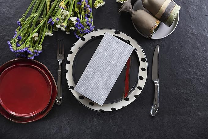 Silver Paper Napkins | Linen Feel Guest Disposable Cloth Like Dinner Napkins | Hand Towels | Soft, Absorbent, Paper Hand Napkins for Kitchen, Bathroom, Parties, Weddings, Dinners | 50 Pack