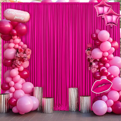 8 Panels Fuchsia Backdrop Curtain for Parties Birthday Party Wrinkle Free Hot Pink Photo Curtains Backdrop Drapes Fabric Decoration for Wedding 40ft(W) x 10ft(H)