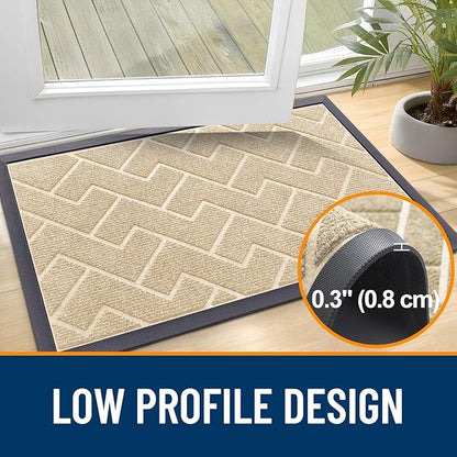 OLANLY Front Door Mat Indoor Outdoor Entrance, Waterproof All-Season, All-Weather Doormat, Sturdy Natural Rubber, Low Profile, Easy Clean Patio Porch Entryway Mat, Herringbone Brick (Beige, 59x23)