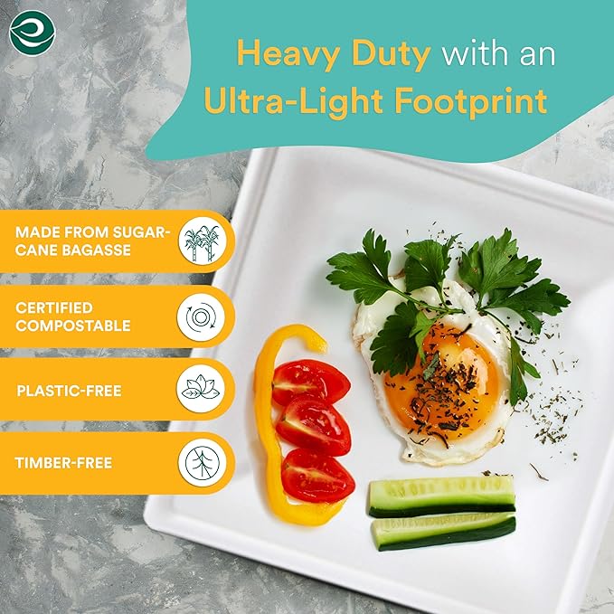 ECO SOUL Compostable Paper Plates 8 Inch (100 Count) Heavy Duty Disposable Plates For Thanksgiving dinner & Parties| Eco-Friendly Sugarcane Bagasse Plates.