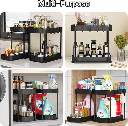 Multi-Purpose Pull-Out Storage Organizers, Under Sink/Cabinet Organizers and Storage for Bathroom & Kitchen, Black, 12.8 Inches, 2 Packs