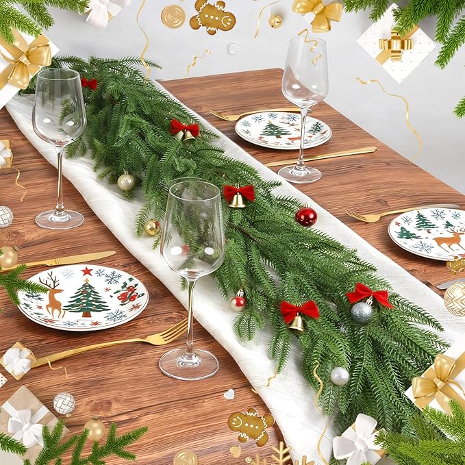 6 FT Christmas Norfolk Pine Garlands, Winter Decor Real Touch Pine Garland, Artificial Greenery Xmas Garland for Holiday, Table, Wall, Fireplace, Mantel, Indoor & Outdoor Decoration (1 Pack, 6 FT)