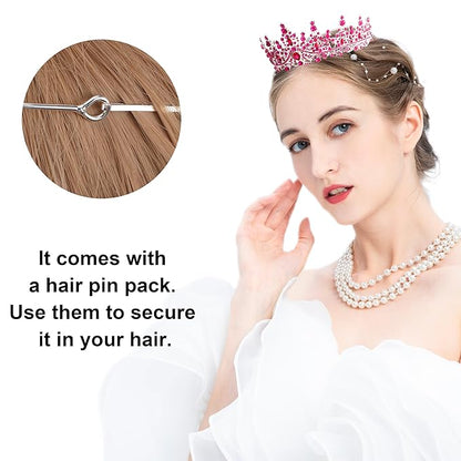 COCIDE Hot Pink Crowns for Women Hot Pink Tiaras for Women Costume Halloween Girls Hair Accessories Royal Crystal Headbands Cosplay Princess Birthday Pageant Bride Headpieces