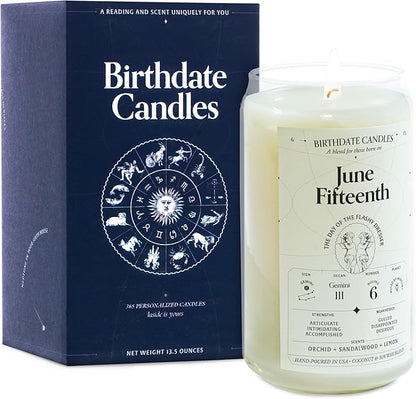 Birthdate Candles, June 15 - Gemini Zodiac Scented Candles Birthday Gift - Orchid, Sandalwood & Lemon Scent - All-Natural Soy & Coconut Wax, 60-80 Hour Burn Time - Made in USA