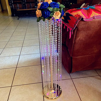 Set of 10 Luxury Crystal Metal Flower Stand - 35.4inch Tall Wedding Centerpieces for Tables, Parties, Wedding Waypoints, Home Decor (Gold,10pcs)