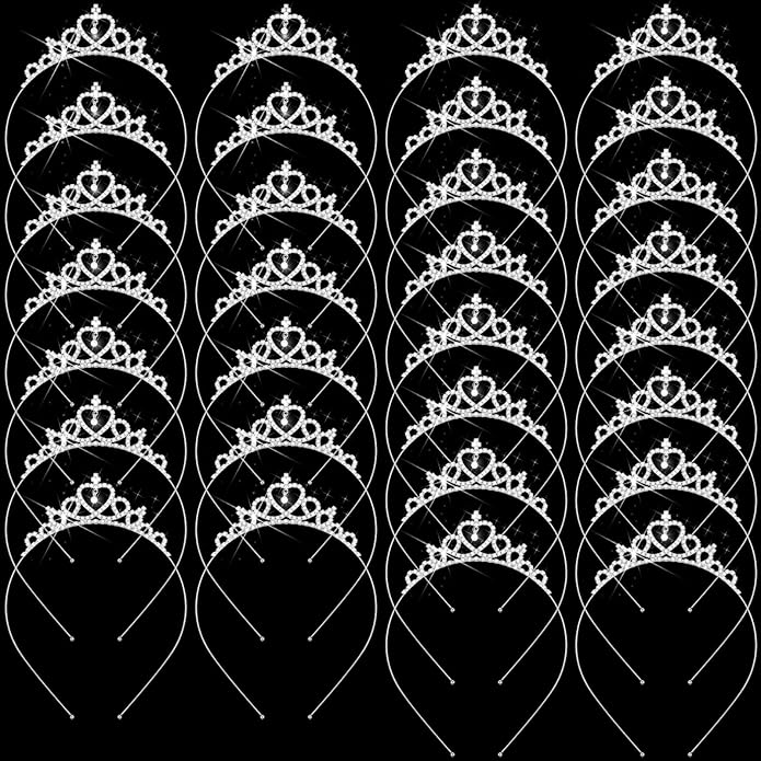 Tondiamo 30 Pcs Tiaras Bulk for Girls Princess Crown Rhinestone Tiaras Bendable Adjustable Headband for Kid Hair Accessory