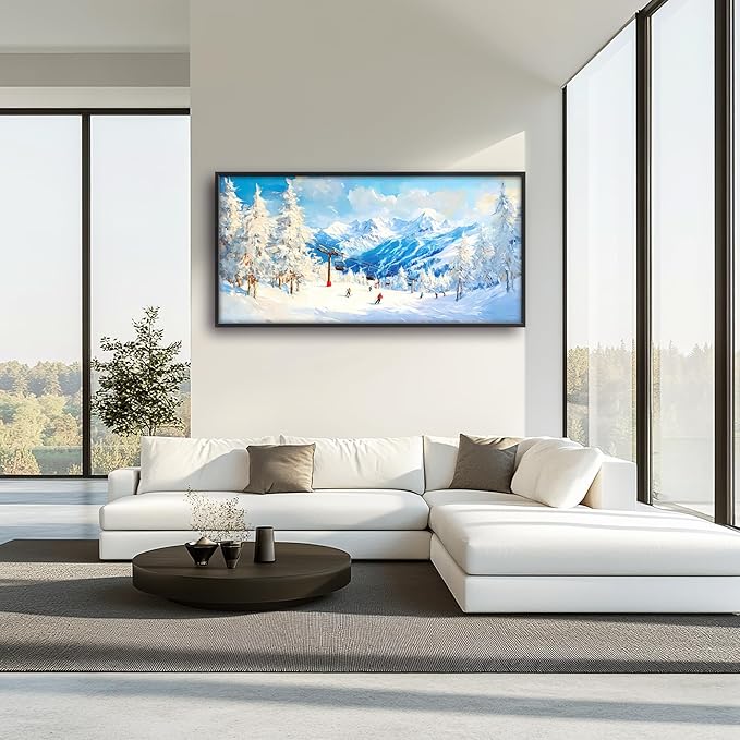 Snow Mountain Large Wall Art Ski Framed Wall Decor for Living Room, Mountains Pictures Oversized Canvas Print Painting Modern Extra Large Framed Artwork for Bedroom Office Home Decor 60"x30"