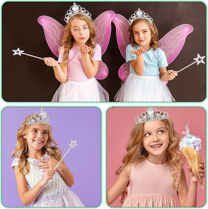18 Pcs Halloween Witch Hats Glitter Star Wands Princess Crowns Set Black Wizard Hats Sparkling Princess Accessories for Adults Witch Halloween Cosplay Party Supplies Pink Green Party Decor Photo Props