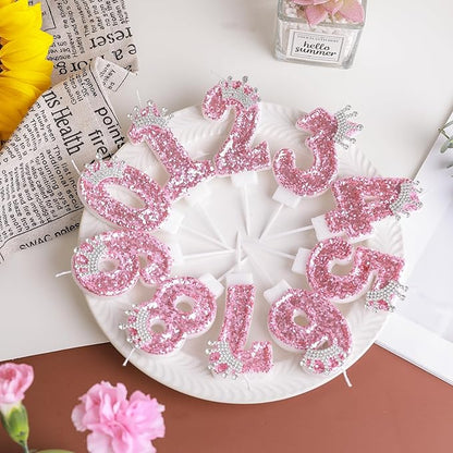 Birthday Number Candles,Pink Crown Birthday Candles for Cake,Glitter Number 2 Candle Cake Topper with Sequins for Girls,Women, Anniversary Celebrations Supplies (Pink 2)