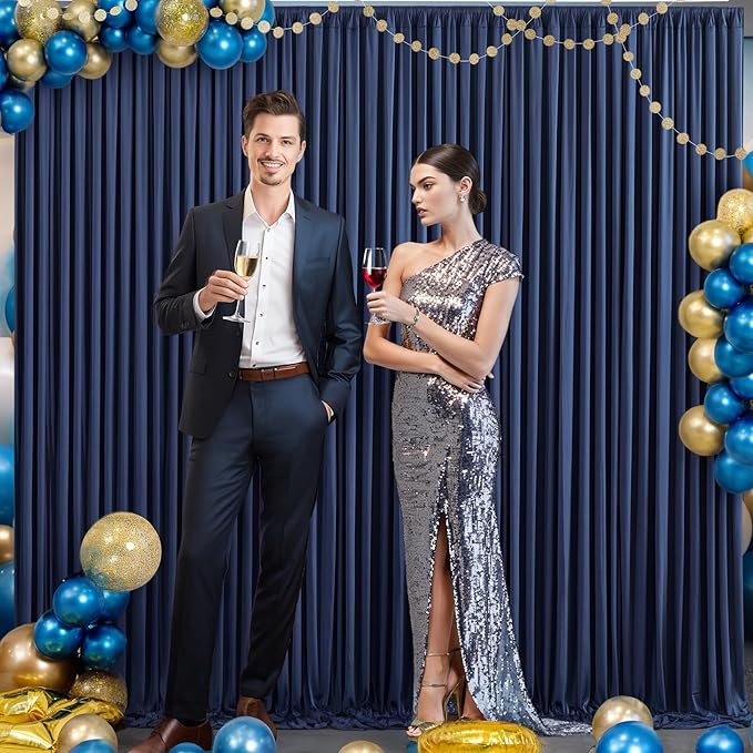 10 Panels Navy Blue Backdrop Curtain for Parties Wrinkle Free Photo Curtains Backdrop Drapes Fabric Decoration for Wedding Birthday Party Baby Shower 50ft(W) x 10ft(H)