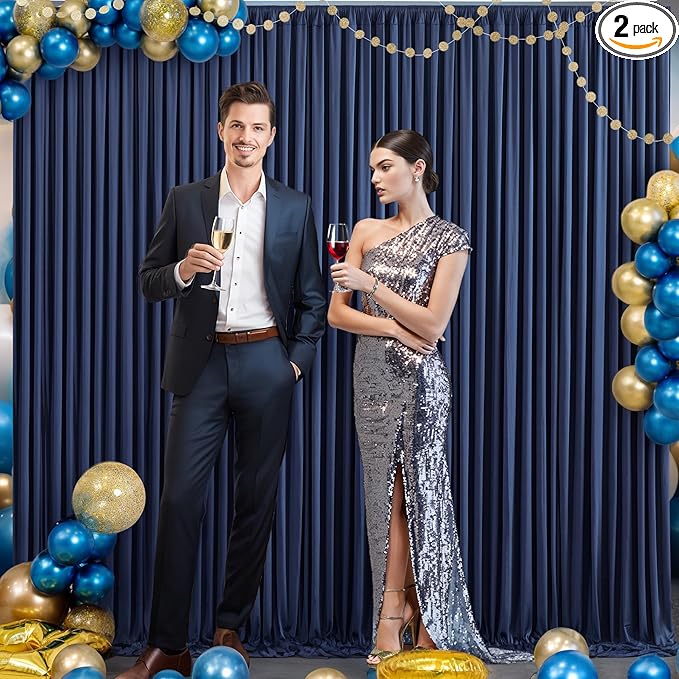 10x10 Navy Blue Backdrop Curtain for Parties Wrinkle Free Photo Curtains Backdrop Drapes Fabric Decoration for Wedding Birthday Party Baby Shower 5ft x 10ft,2 Panels