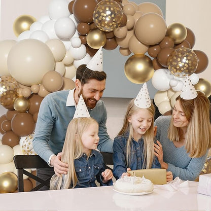 Ouddy Party Brown Balloons Arch Garland Kit, Different Sizes 18 12 10 5 Inch Brown Nude Gold Boho Neutral White Latex Metallic Confetti Balloon for Bear Baby Shower Safari Birthday Party Decorations
