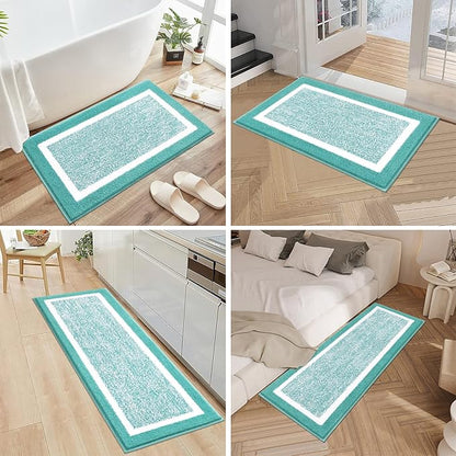 Pauwer 3-Piece Bathroom Shower Rug Set - U-Shaped Toilet Mat, Absorbent Microfiber Plush Bath Mats with Non-Slip Back, Machine Washable Shaggy Bathroom Floor Mats, Teal