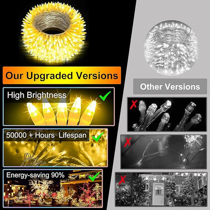 1500 LED Christmas Lights Outdoor Use, 470ft 12 Modes Warm White LED String Lights with Timer Dimmable, Waterproof Christmas Lights for Tree Xmas Patio Yard Fence Balcony Garden Decorations