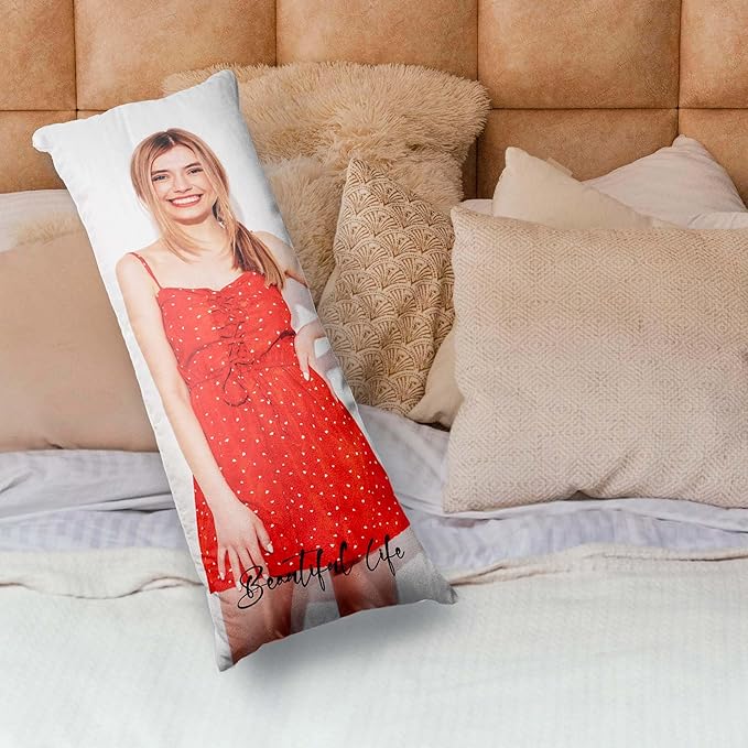 Easycosy Custom Body Pillow with Picture & Text 20"x54", Two-Sides Soft Skin-Friendly Photo Pillowcase, Personalized Long Pillow Cover with Photo, Custom Love Keepsake Gifts (No Pillow Insert)