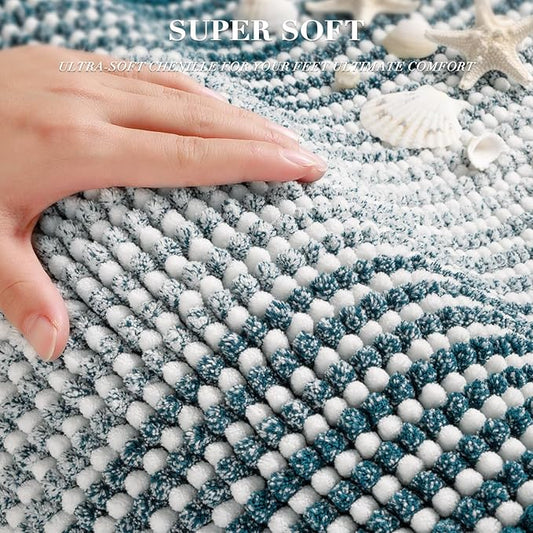 BSICPRO Bathroom Rugs Sets, 2 Piece Thick Absorbent Chenille, Non Slip, Soft Shaggy Bath Room Floor Mats, Machine Washable (20" x 47" Plus 16" x 24", Teal)