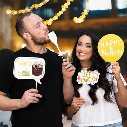Birthday Photo Booth Props - 41-pc Kit with 8 x 10-Inch Sign, 60 Adhesive Pads, 45 Sticks