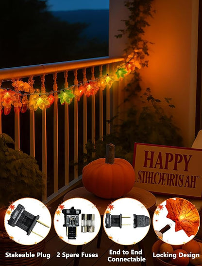 Fall String Lights Maple Leaf Lights, 13.6FT Outdoor String Lights Plug in with 35 Multicolor Maple Leaf Bulbs for Autumn Thanksgiving Christmas Indoor Outdoor Party Decor