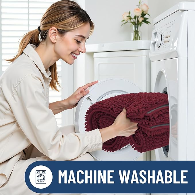 Smiry Luxury Chenille Toilet Rugs U-Shaped 20x20, Soft Absorbent Non-Slip Contour Bathroom Rugs for Toilet, Machine Washable Contoured Bath Mats, Burgundy