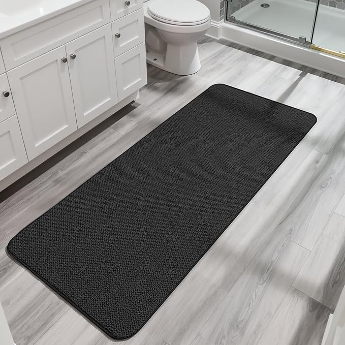 Bath Mat,Ultra Thin Bathroom Runner Rugs,Large Bath Mats for Bathroom,Quick Dry,Non-Slip,Machine Washable,Low Pile,Bath Rug,Shower Outside,Sink,Home Decor Accessories.Black,3'x6'(36x72inch)