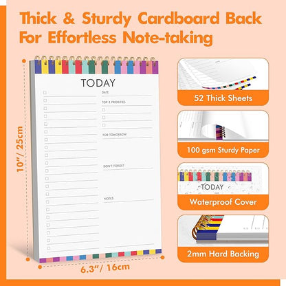 To Do List Notepad, Daily Planner Notebook with 52 Tear-off Sheets, Undated Writing Organizer for Daily Tasks and Goal, Coiled Task Track Checklist Productivity Pad for Office, Classroom, Home, School
