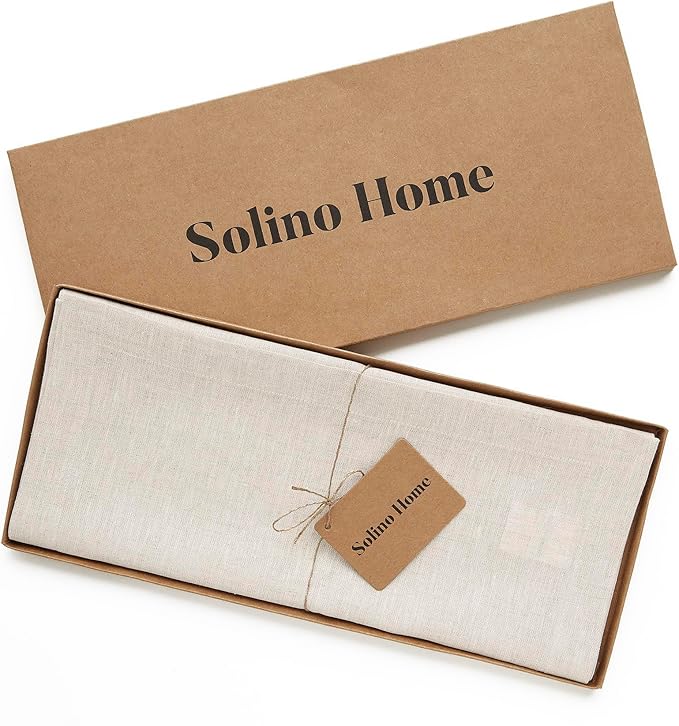 Solino Home Linen Table Runner 108 Inches Long - Athena, 100% Pure Linen Light Natural 14 x 108 Inch Table Runner for Dining, Fall, Autumn, Holiday