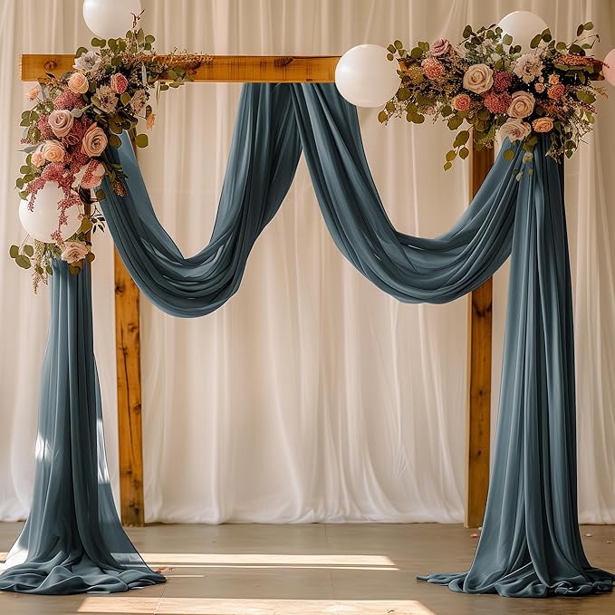 Wokceer Wedding Arch Draping Fabric Grey Blue 2 Panels 28.7" x 20FT Sheer Fabric Drapes Backdrop Arch Draping Fabric for Wedding Ceremony Birthday Party Bridal Shower Decoration