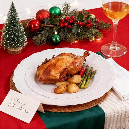 U-QE 100 Pieces White Plastic Plates - White Disposable Plates - Premium Hard Plastic Disposable Plates for Christmas and Party Use Including 50 Dinner Plates 10 '' & 50 Dessert Plates 7.5 ''