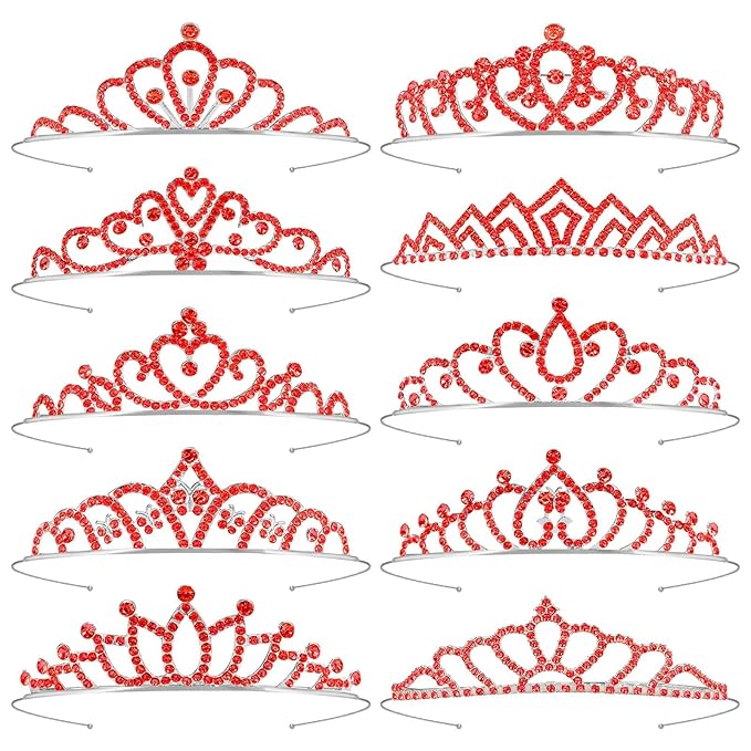 10 Pcs Red Tiaras Crowns Queen of Hearts Crown Headband for Women Girls - Bulk Red Queen Crowns Tiara for Princess Peach Costume Accessories Halloween Cosplay Parties