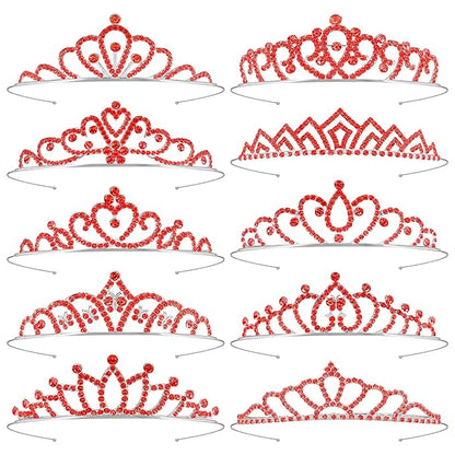 10 Pcs Red Tiaras Crowns Queen of Hearts Crown Headband for Women Girls - Bulk Red Queen Crowns Tiara for Princess Peach Costume Accessories Halloween Cosplay Parties