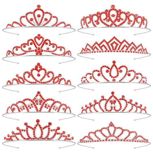 10 Pcs Red Tiaras Crowns Queen of Hearts Crown Headband for Women Girls - Bulk Red Queen Crowns Tiara for Princess Peach Costume Accessories Halloween Cosplay Parties