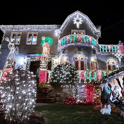 JMEXSUSS 300 LED White Christmas Lights, Outdoor Indoor, Green Wire, 8 Modes, Waterproof, Perfect for Xmas, Wedding, Party, Garden