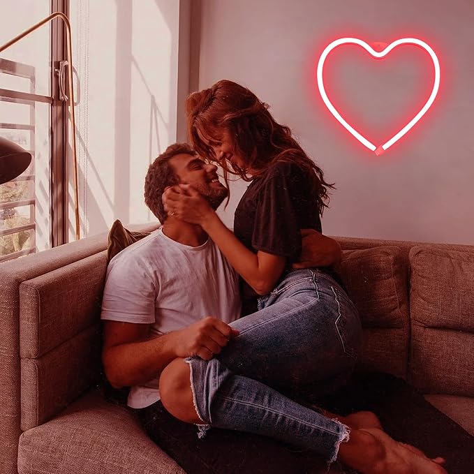 Red Heart Neon Sign, LED Light 3-AA Battery Operated or USB Powered Decorations Lamp, for Girl's Room Dorm Wedding Anniversary Valentine’s Day Mother’s Day Birthday Party Home Décor
