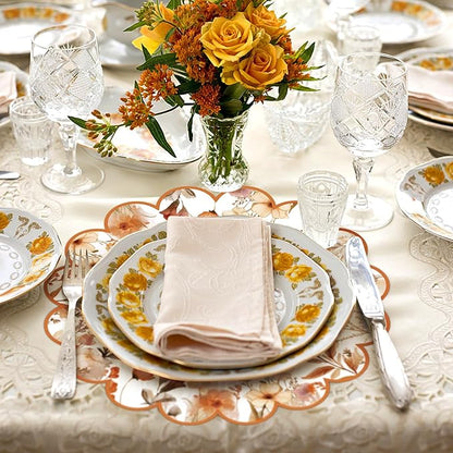 100 Pcs Fall Floral Paper Placemats Scalloped Boho Flower Paper Placemats Disposable Seasonal Wildflower Place Mats for Autumn Wedding Bridal Baby Shower Thanksgiving Harvest Party Supplies