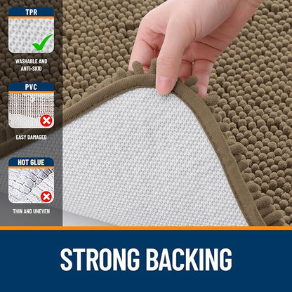 OLANLY Bathroom Rugs 70x46, Extra Soft Absorbent Chenille Bath Rugs, Rubber Backing Quick Dry, Machine Washable Bath Mats for Bathroom Floor, Tub and Shower, Home Decor Accessories, Tan