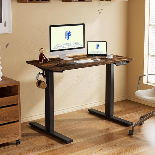 FLEXISPOT EN1 One-Piece Standing Desk with 1-Inch Thick Desktop, 48"x30" Electric Height Adjustable Desk for Home Office & Multi-Device Workstations, Rustic Brown