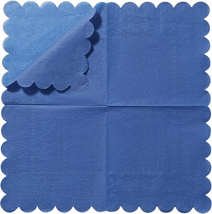 200 Pack Cocktail Napkin 2-Ply Scalloped Edged Dessert Napkins Folded 5 x 5 Inches Disposable Napkins for Dinner Wedding Birthday Party Bridal Anniversary Reception Event (Navy Blue)