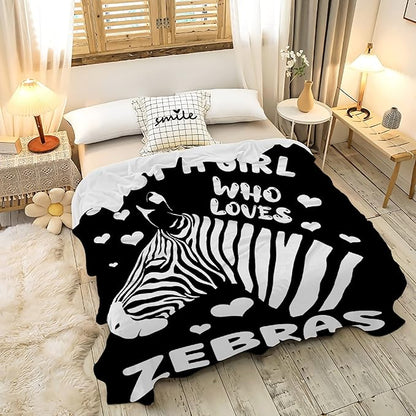 Just A Girl Who Loves Zebras Blanket Lightweight Cozy Flannel Fleece Throw Blanket Best Gift Home Decor for Bed Couch Outdoor Camping 120"x90" King for Family