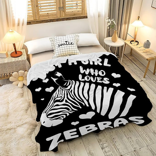 Just A Girl Who Loves Zebras Blanket Lightweight Cozy Flannel Fleece Throw Blanket Best Gift Home Decor for Bed Couch Outdoor Camping 80"x60" Queen for Adults