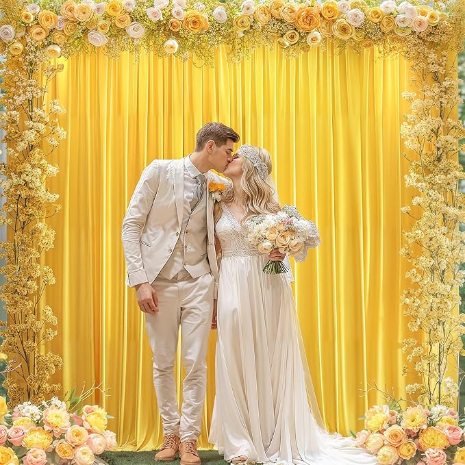 8 x 10 ft Yellow Backdrop Curtains for Party Photo Background Curtains Wrinkle Free Drapes Lemon Yellow Polyester Curtains Backdrop for Baptism Wedding Baby Shower Birthday Events, 2 Panels