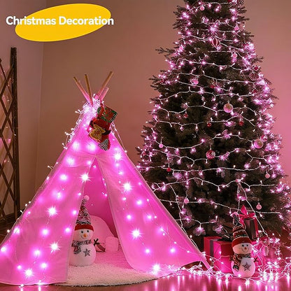 4 Pack 240LED Christmas Fairy Lights Battery Operated - 20FT Twinkle Lights with 2 Lighting Modes Indoor Outdoor, Waterproof Led Fairy String Lights for Bedroom, Wedding, Dorm, DIY Decor, Pink